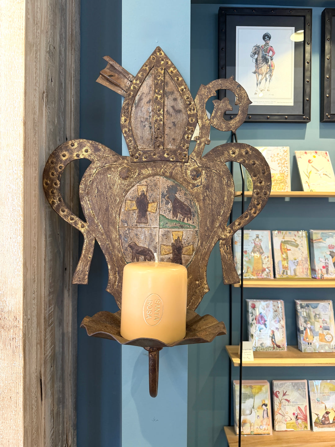 19th Century Spanish Revival Coat of Arms Iron Candle Sconce
