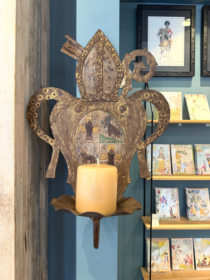 19th Century Spanish Revival Coat of Arms Iron Candle Sconce