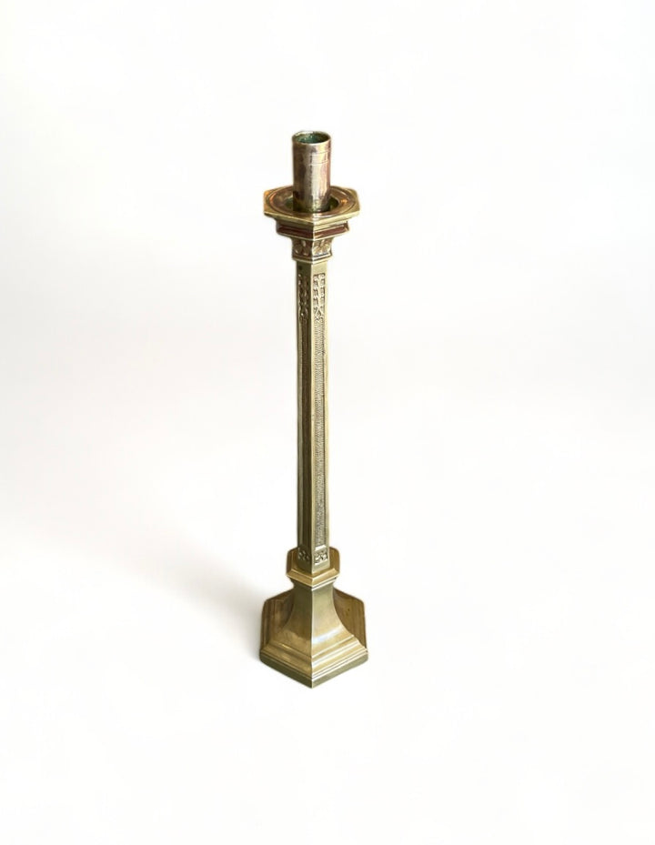 Vintage Tall Brass Candlestick w/ Intricate Design Motifs