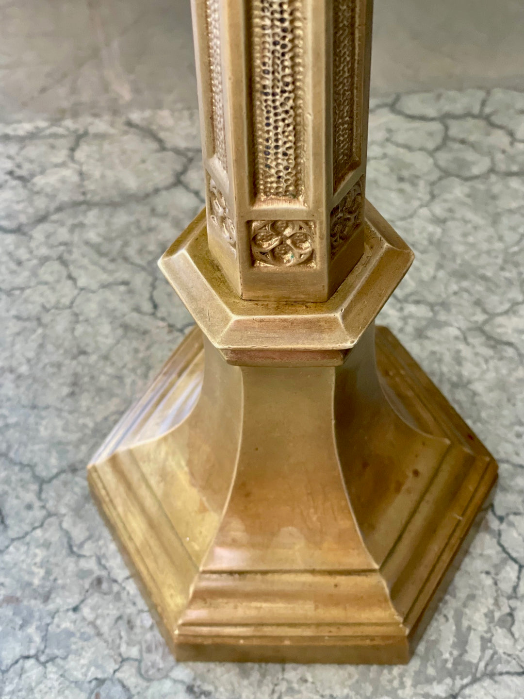 Vintage Tall Brass Candlestick w/ Intricate Design Motifs