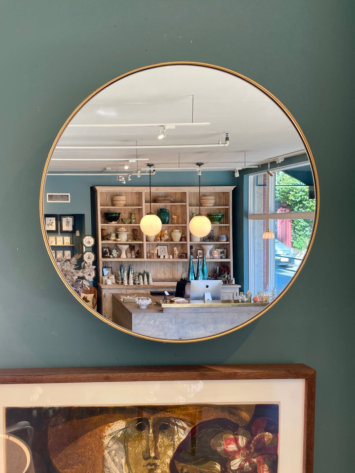 24"Dia Metal Deep Framed Wall Mirrow w/ Gold + Black Finish