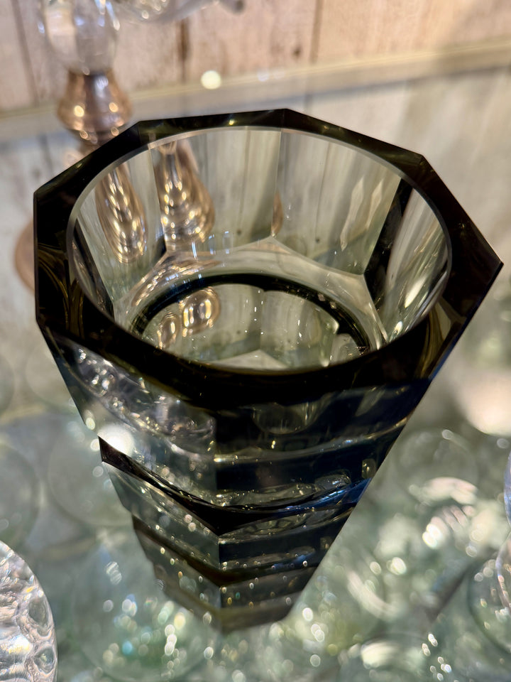 Mid-Century Faceted Smoke Glass Vase w/ Heavy Base