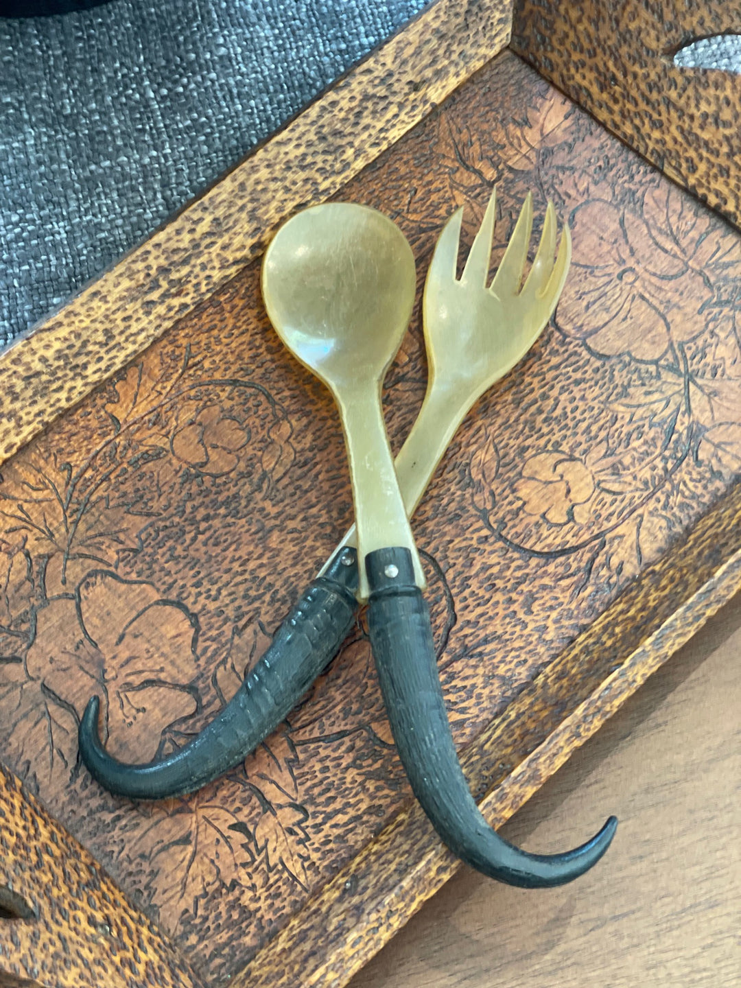 Vintage Hand Carved Horn Serving Set