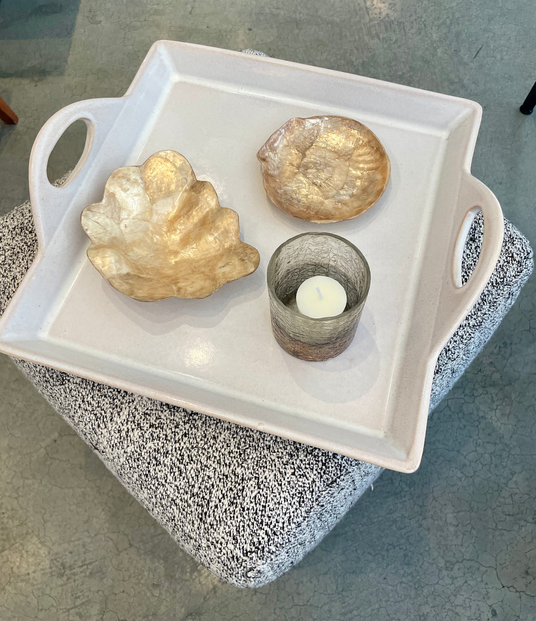 Stoneware Tray with Handles | Antique White