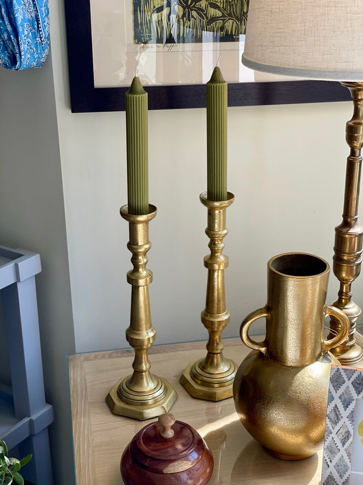 Vintage Turned Brass Candlesticks | Pair