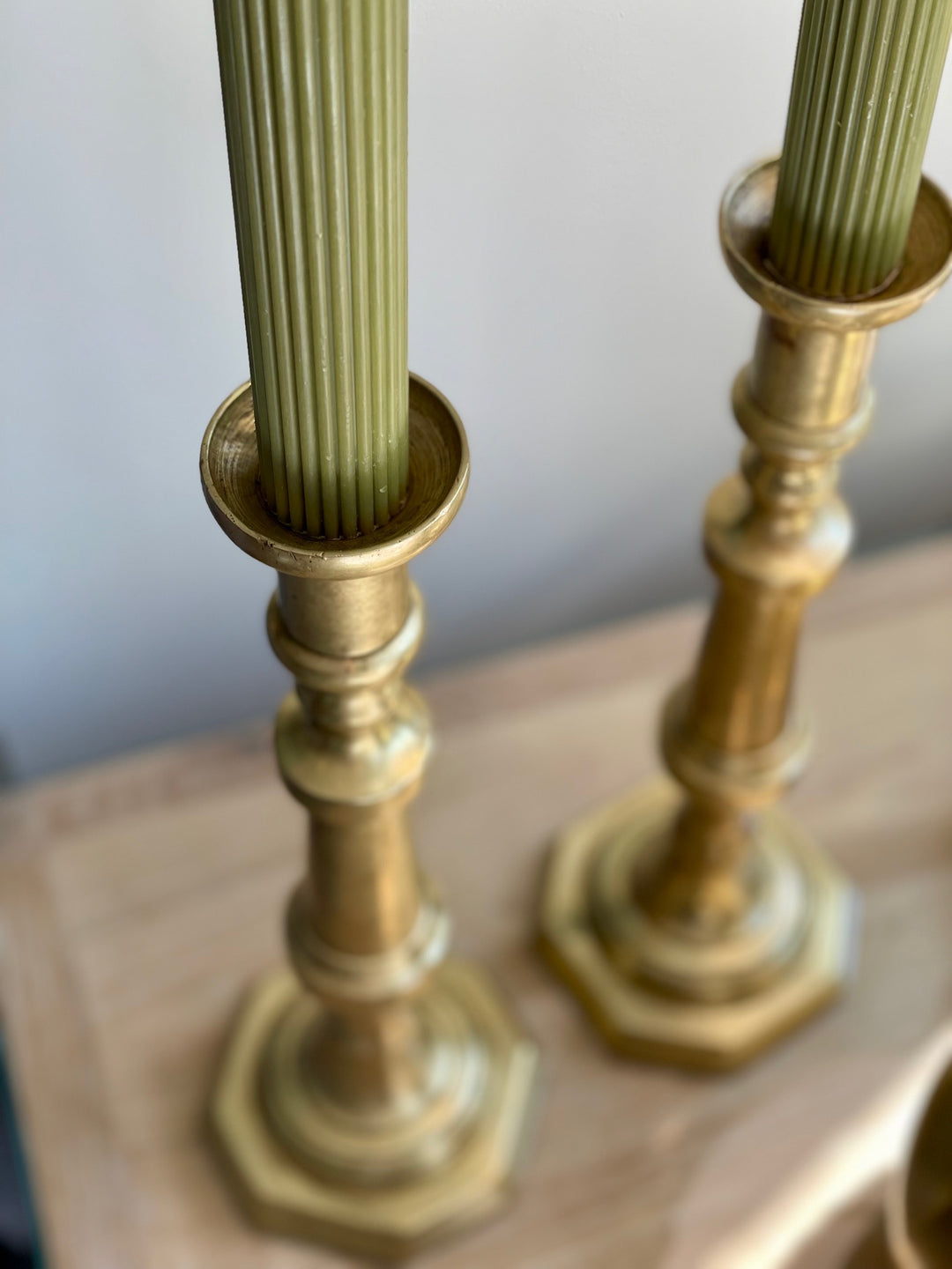 Vintage Turned Brass Candlesticks | Pair