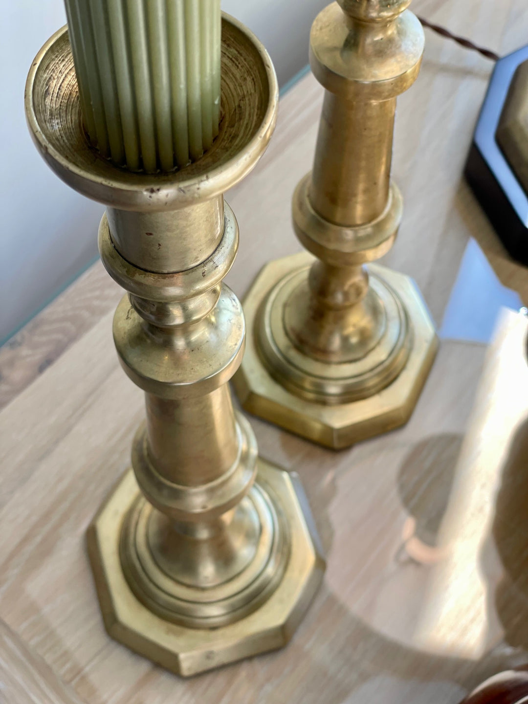 Vintage Turned Brass Candlesticks | Pair