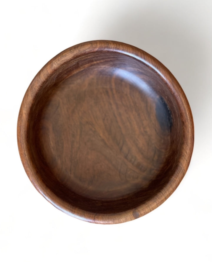 Vintage Dark Exotic Wood Bowl with a Hand Carved Design Surround