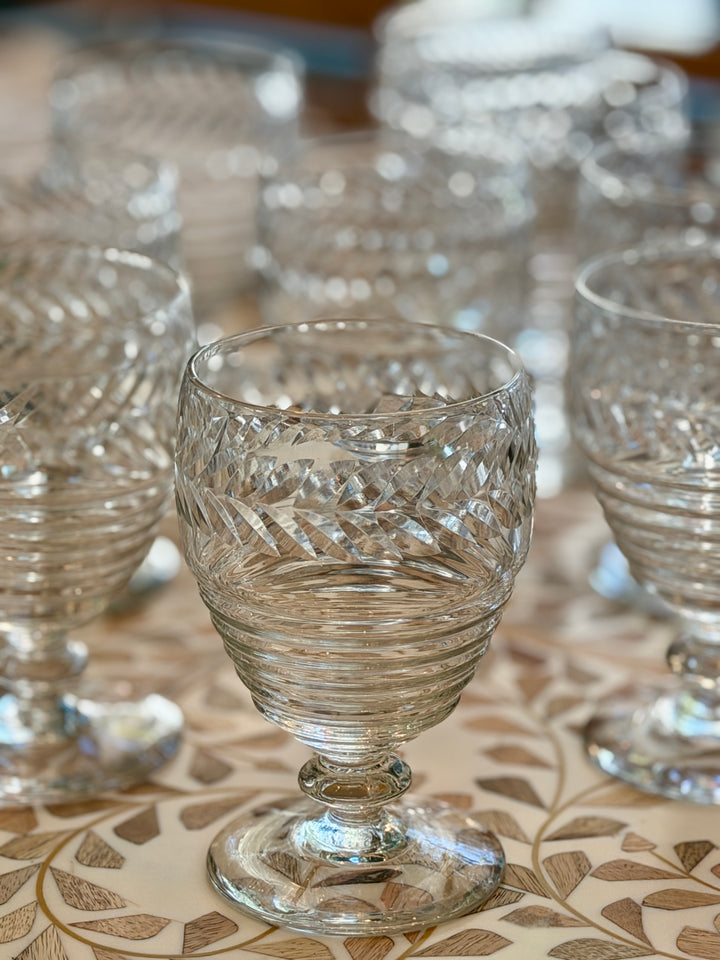 Vintage Etched Glass Footed Drinking Glasses | Set of 12