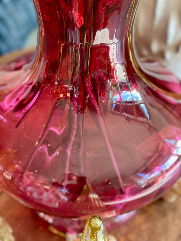 Vintage Large Scale Hand Blown Cranberry Glass Vase
