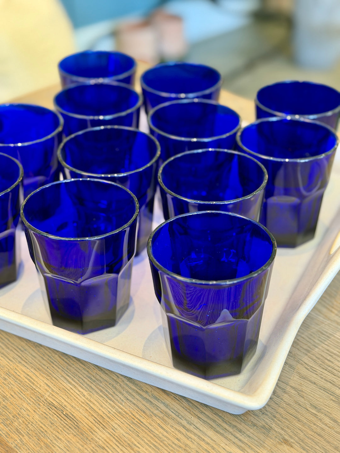 Vintage Cobalt Blue Faceted Drinking Glasses by Libbey | Set of 12