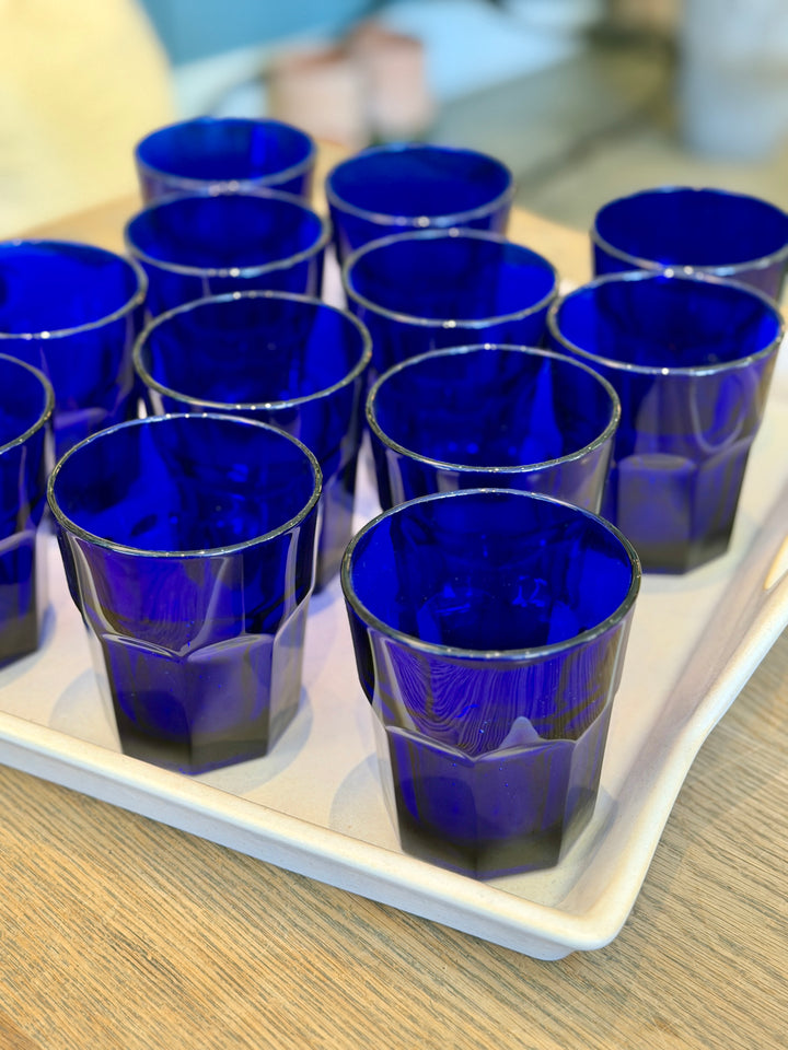 Vintage Cobalt Blue Faceted Drinking Glasses by Libbey | Set of 12
