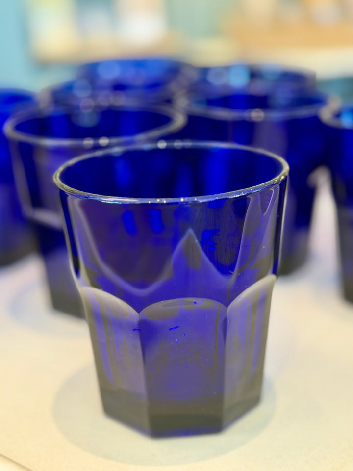 Vintage Cobalt Blue Faceted Drinking Glasses by Libbey | Set of 12