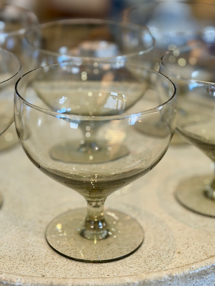 Mid-Century Smoke Crystal Footed  Cocktail Glasses | Set of 7