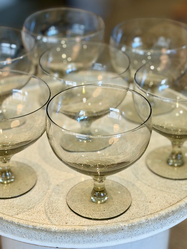 Mid-Century Smoke Crystal Footed  Cocktail Glasses | Set of 7
