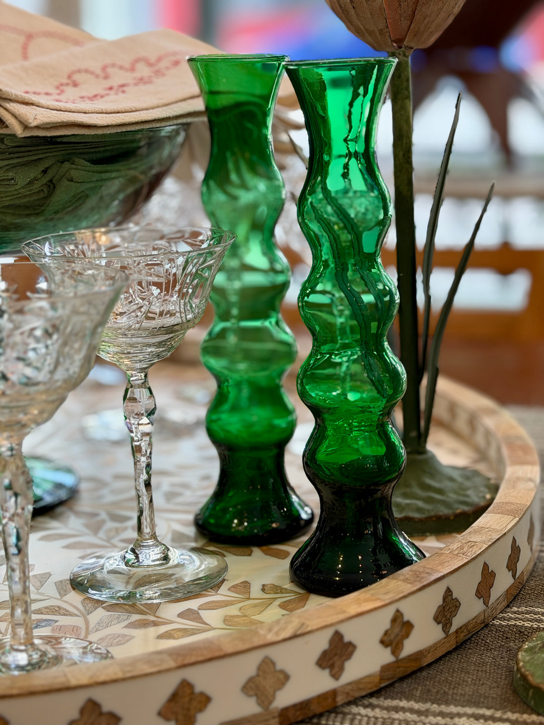 Vintage Green Glass Bud Vases, Italy | Pair