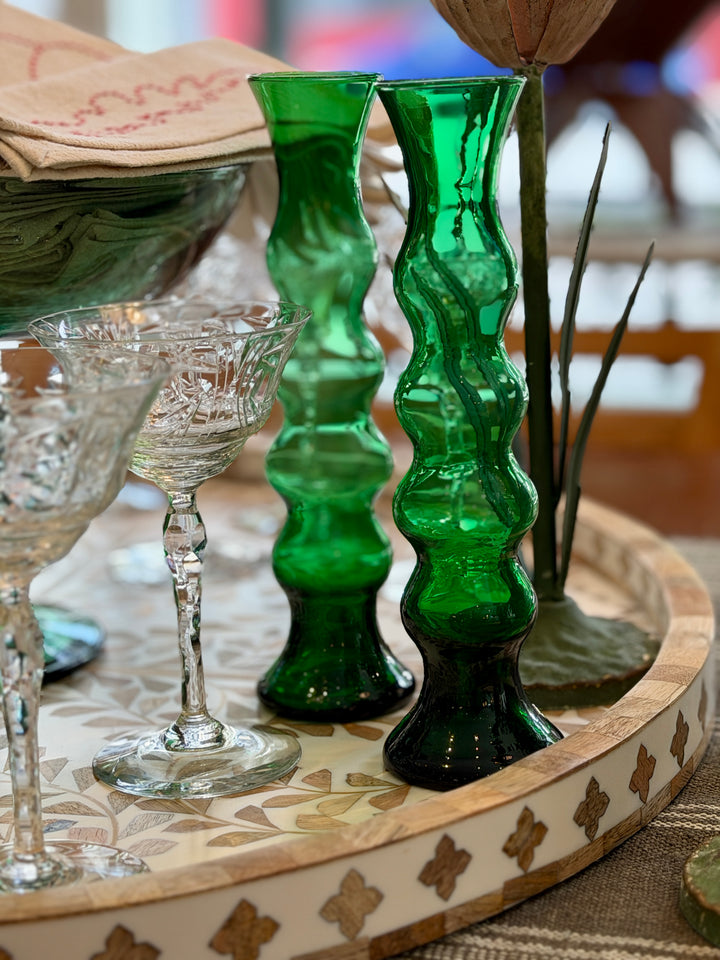 Vintage Green Glass Bud Vases, Italy | Pair