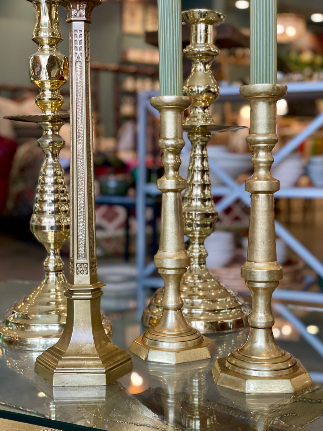 Antique Large Brass Candleholder with Beehive Pattern and "pie crust" edged wax catcher details c. 1850-1900. Newly polished.