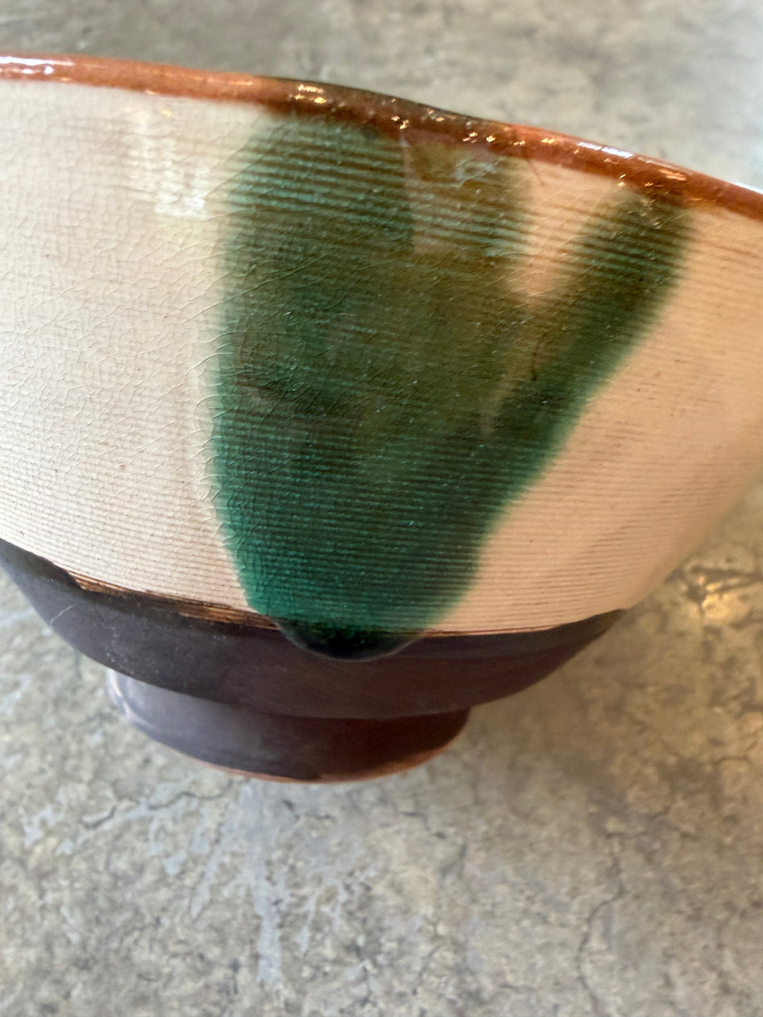 Handmade Pottery Green + White Bowl, Egypt