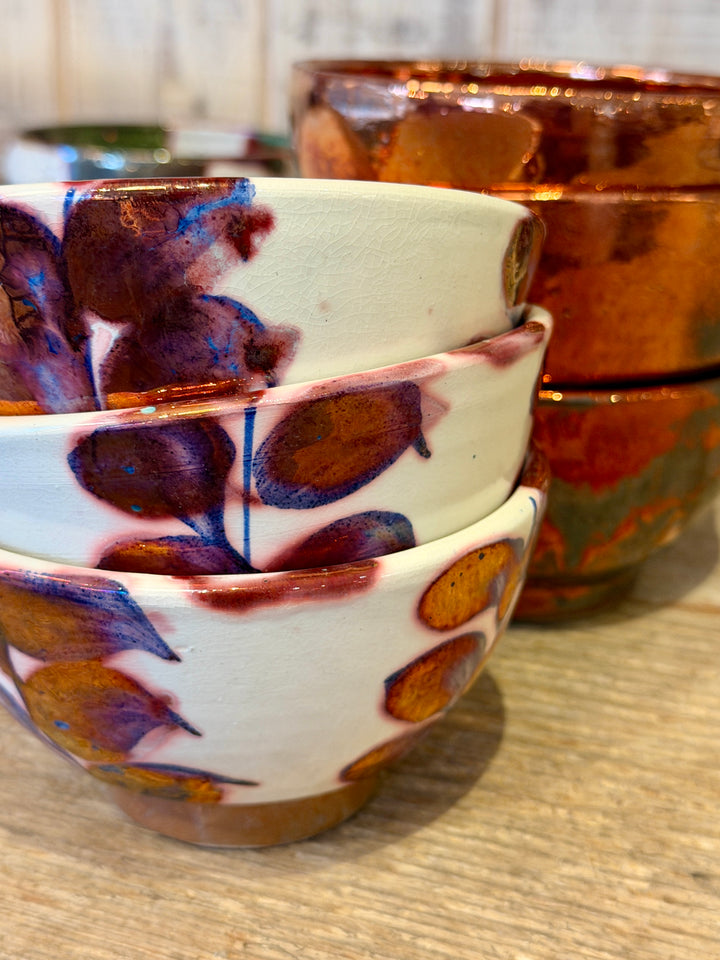Handmade Pottery Metallic Rose Leaf Stem Bowl, Egypt