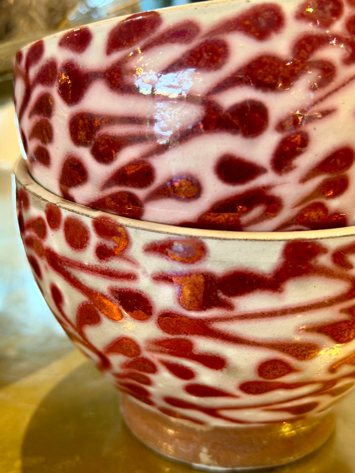 Handmade Pottery Metallic Rose Pattern Bowl, Egypt