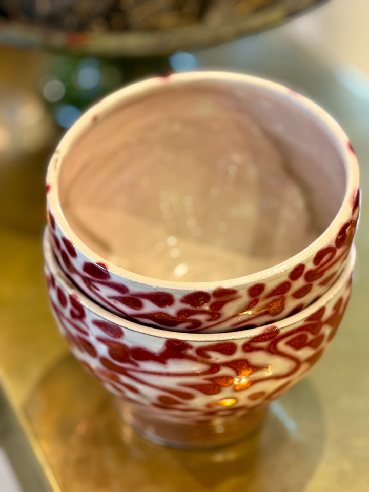 Handmade Pottery Metallic Rose Pattern Bowl, Egypt