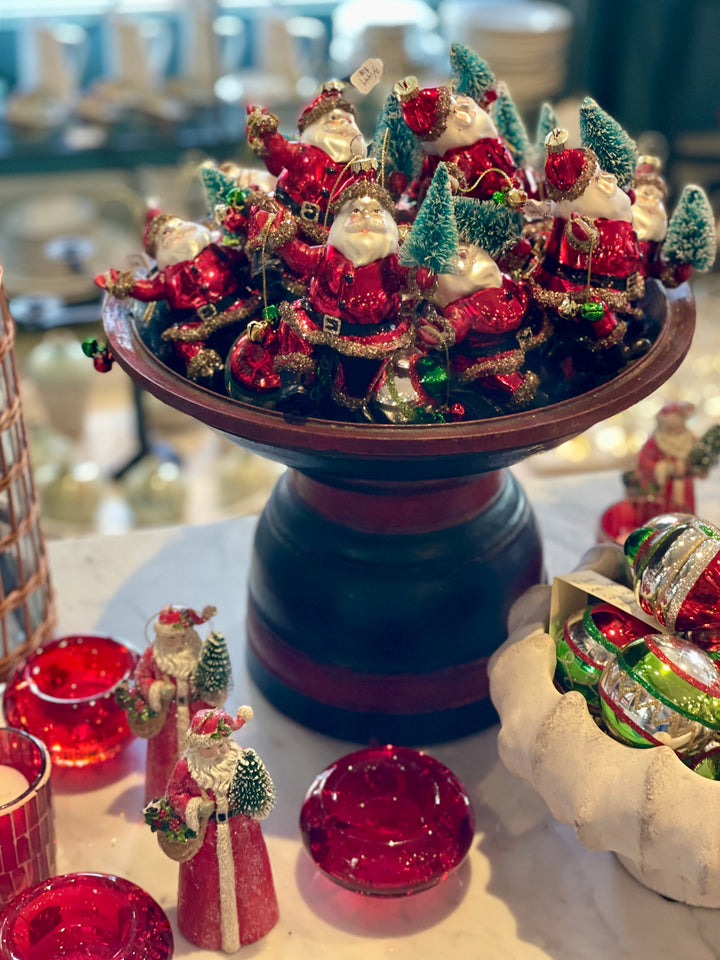 Vintage Large Turned Wood Display Stand w/Red + Black Finish