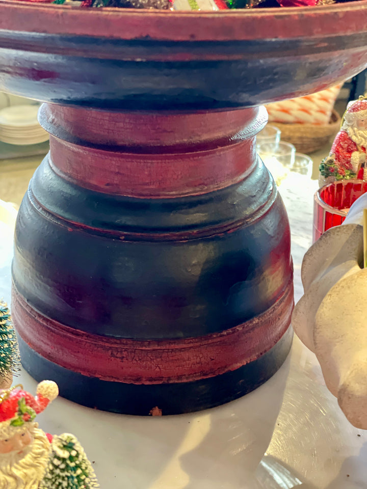 Vintage Large Turned Wood Display Stand w/Red + Black Finish