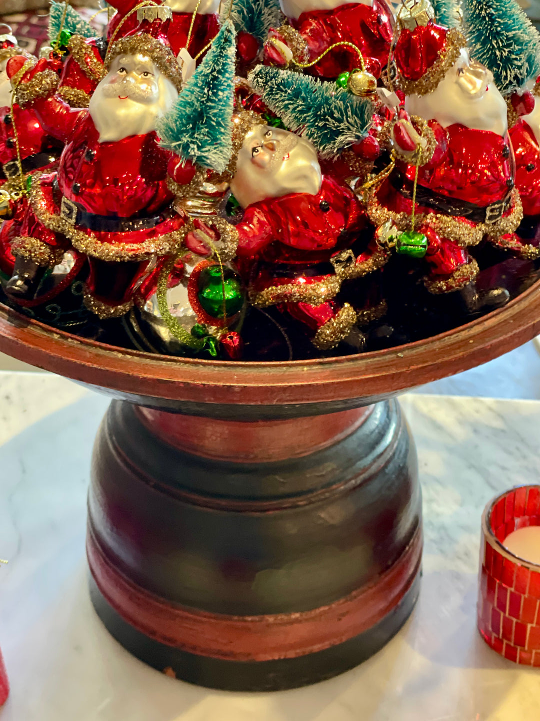 Vintage Large Turned Wood Display Stand w/Red + Black Finish