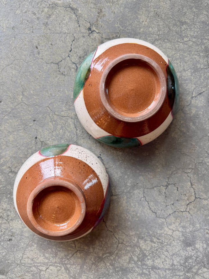 Handmade Pottery Green w/Metallic Rose Detail Bowl, Egypt