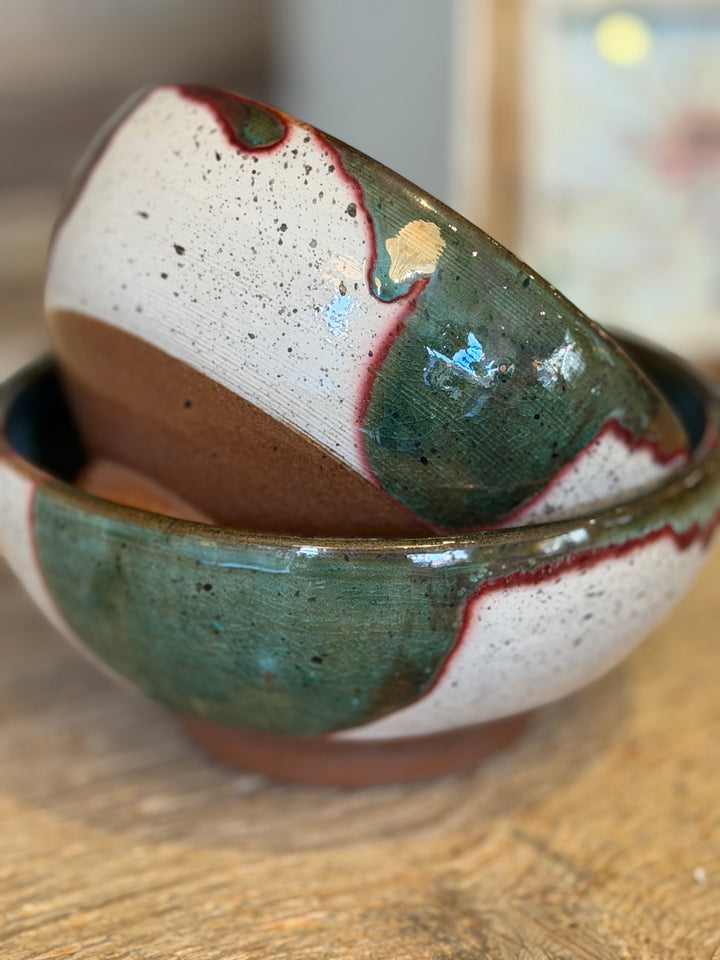Handmade Pottery Green w/Metallic Rose Detail Bowl, Egypt
