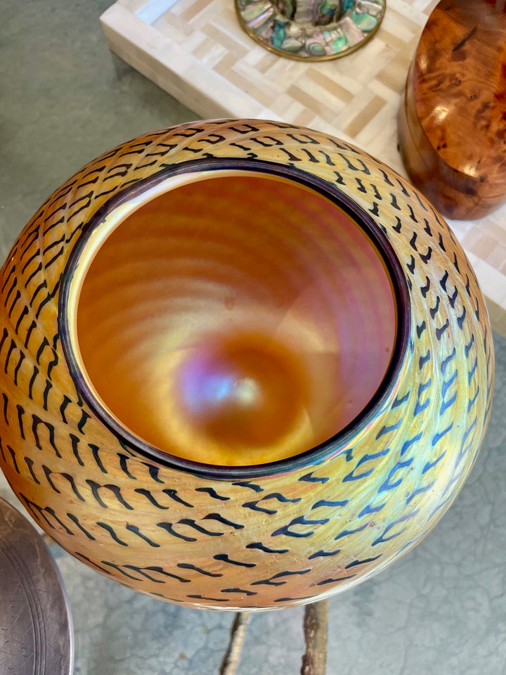 Studio Round Gold Iridescent Art Glass Vase