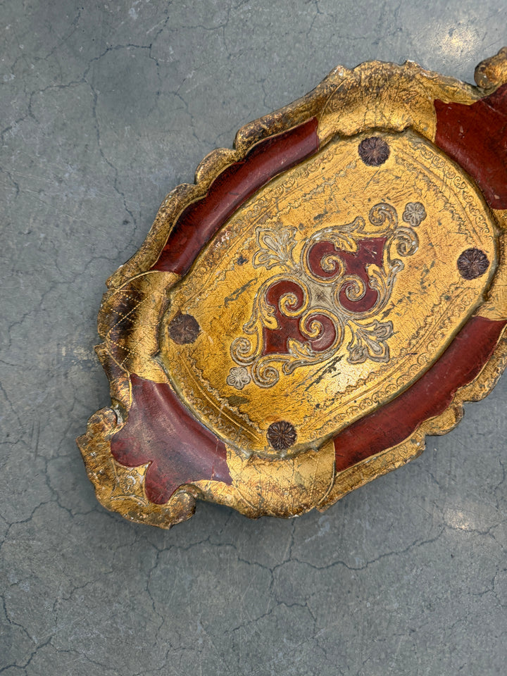 Vintage Italian Florentine Hand-Painted Gilt Wood Tray w/ Handles