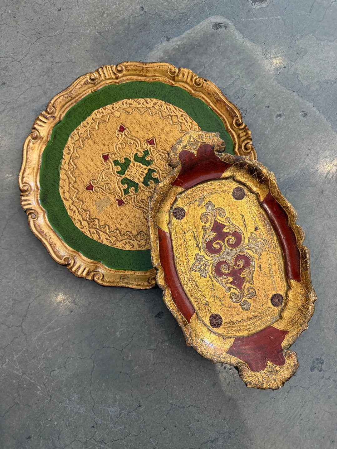 Vintage Italian Florentine Hand-Painted Gilt Wood Tray w/ Handles