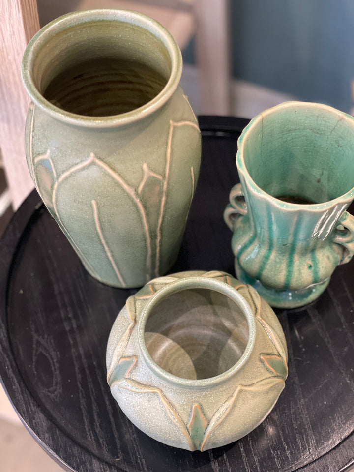 Vintage Green Glazed McCoy Urn Vase w/Handles