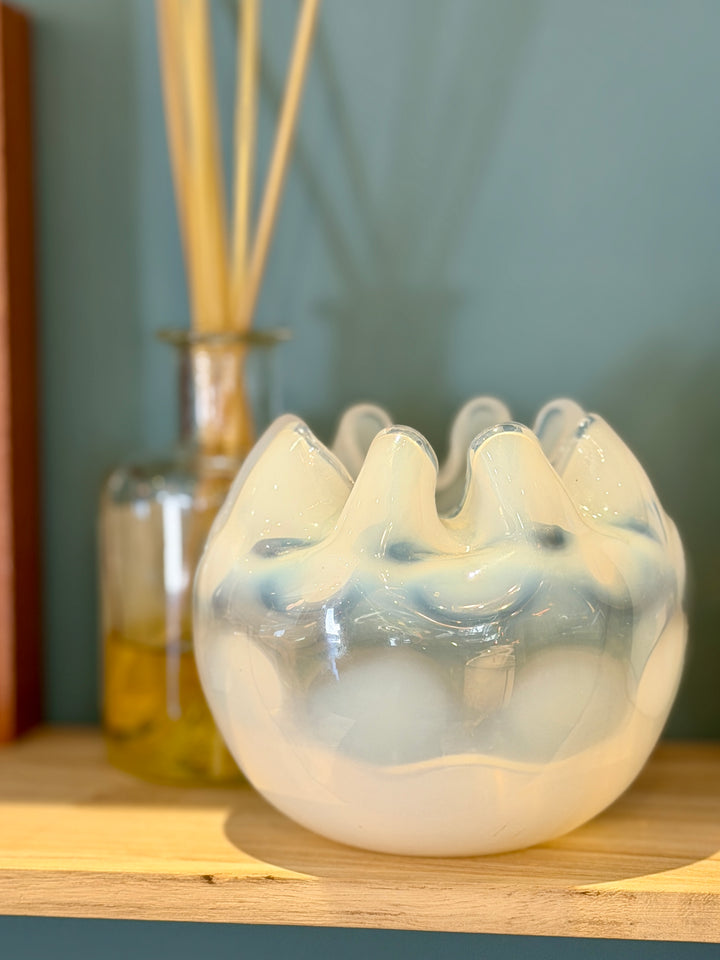Vintage Beaumont Glass Opaline Rose Bowl Vase