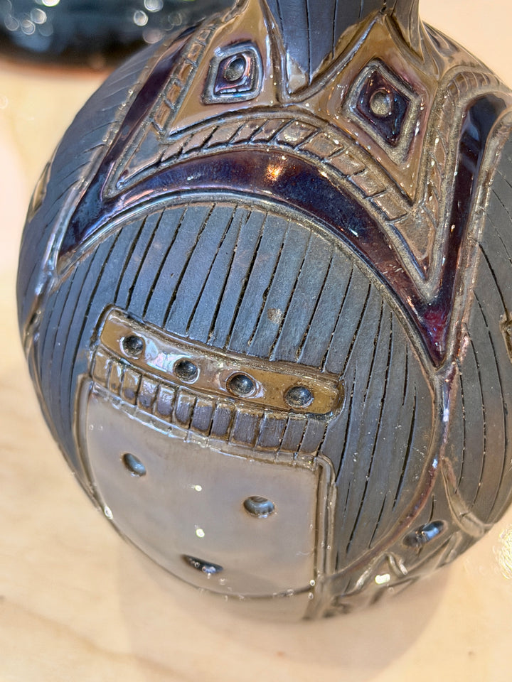 Vintage Egyptian Pottery Vase with Faces