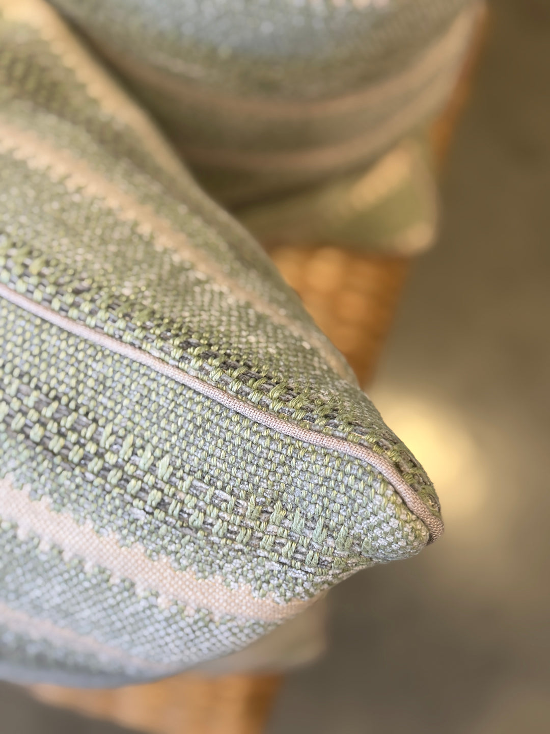 Custom 15" x 23" Pillow in a Woven Green + Flax Striped Linen/ Cotton