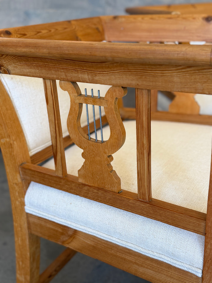 Vintage Pine Biedermeier Style Arm Chairs| Pair