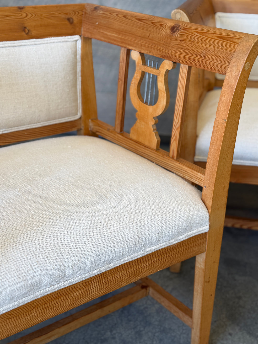 Vintage Pine Biedermeier Style Arm Chairs| Pair