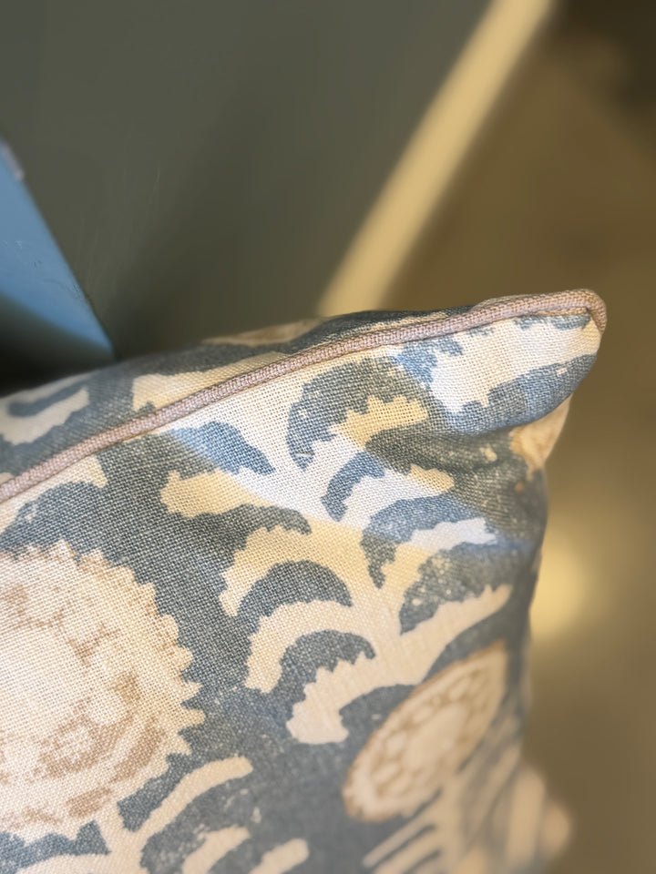 Custom 15" x 23" Pillow in a Penny Morrison Hand Block Printed Linen, Killi Blue