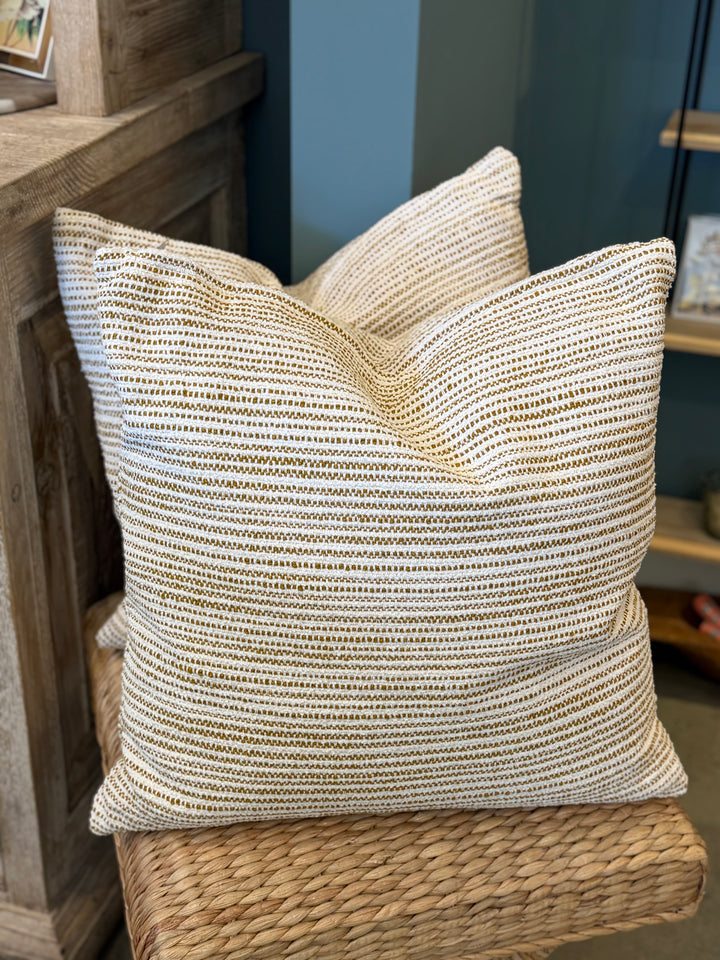 Custom 21" x 21" Pillow in a Woven Umber + Cream Cotton, Spain