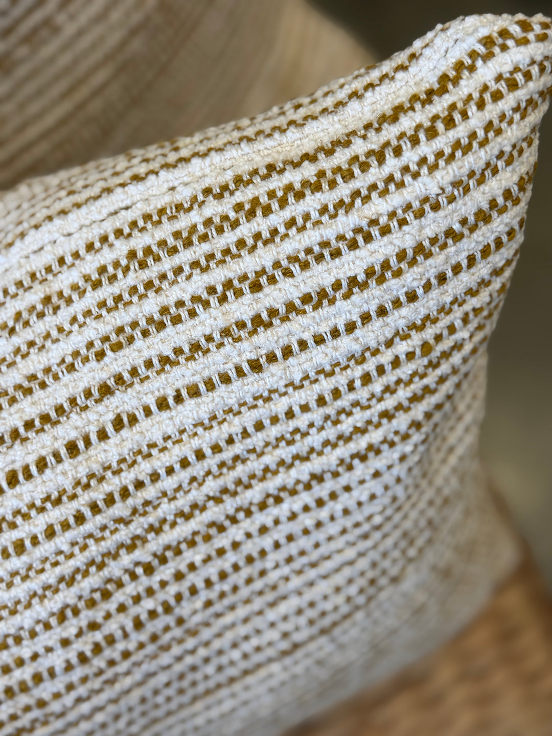 Custom 14" x 21" Pillow in a Woven Umber + Cream Cotton, Spain