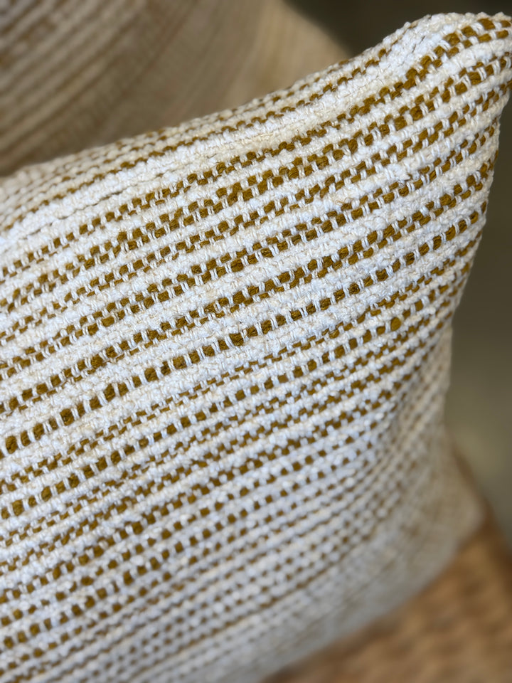 Custom 14" x 21" Pillow in a Woven Umber + Cream Cotton, Spain