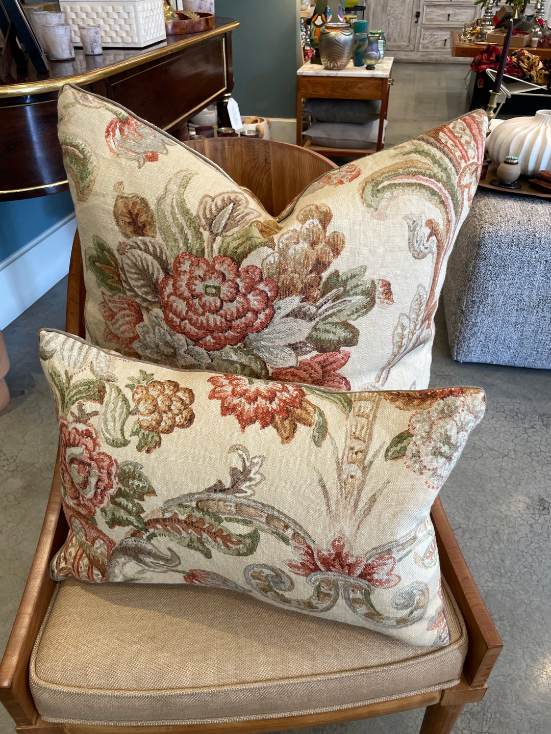 Custom 12" x 18" Pillow made from Vintage Printed Linen w/ a Floral Design