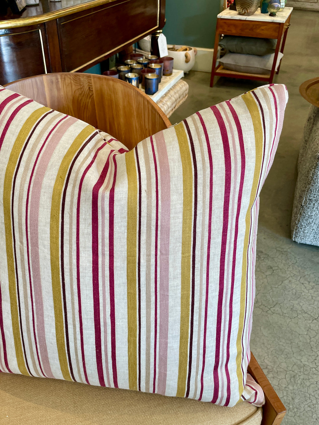 Custom 21" x 21" Pillow made from Designer Woven Stripe Linen