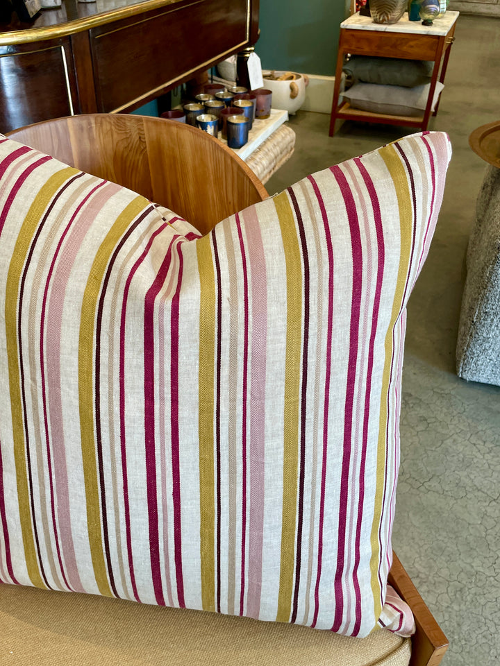 Custom 21" x 21" Pillow made from Designer Woven Stripe Linen
