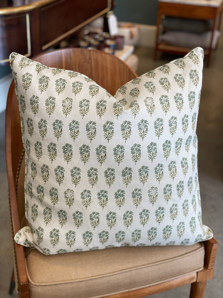 Custom 21" x 21" Hand Block Printed  Linen Pillow - Alya Kale