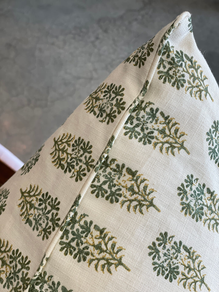 Custom 21" x 21" Hand Block Printed  Linen Pillow - Alya Kale