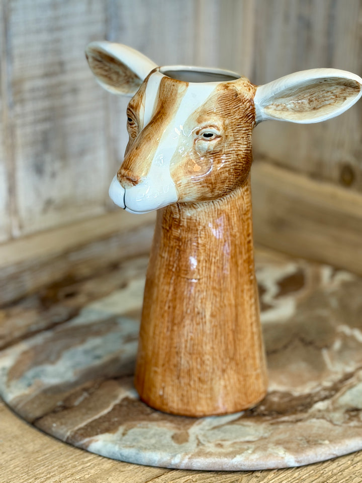 10.25" Hand-Painted Stoneware Goat Vase